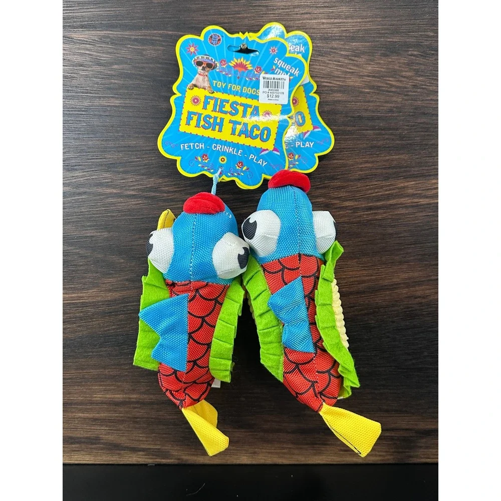 Bow Wow Pet Fiesta Fish Taco Squeak Crinkle Dog Toy Blue Red‎ New